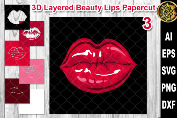 3D Layered Papercut Woman Lips Clipart 3