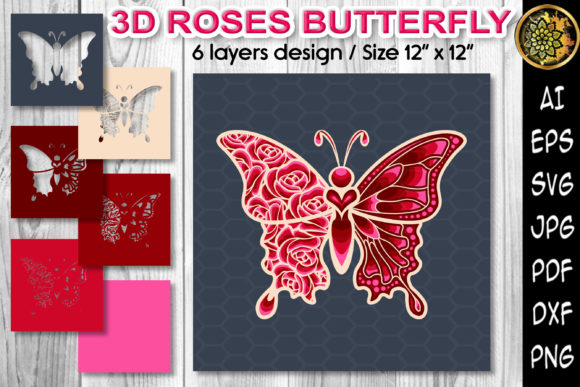3D Layered Roses Butterfly