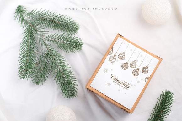 Christmas Gift Box Mockup on Textile