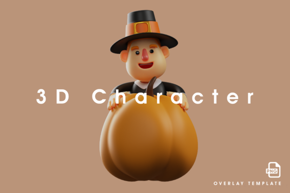 Cute Thanksgiving Pilgrim Man 3D Cartoon