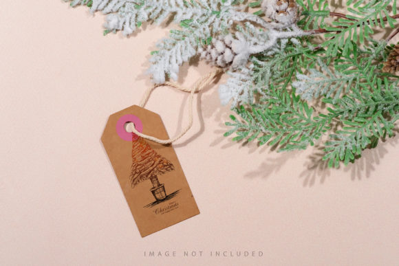 Label Mockup on Christmas Branch